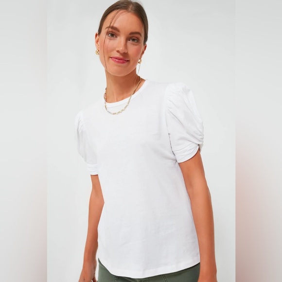 Pomander Place Tuckernuck top White Vesty Puff Short Sleeve Crewneck cotton tee - Picture 1 of 8